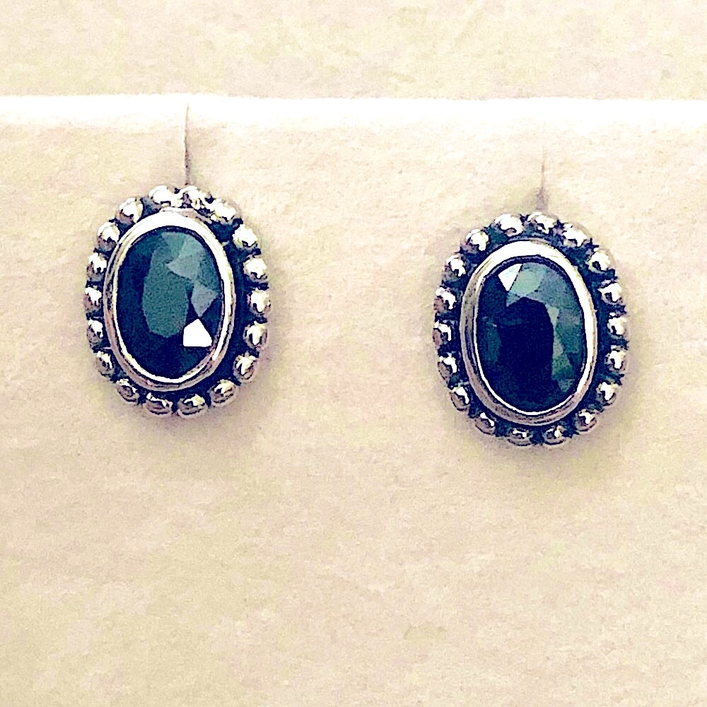 Genuine Faceted Black Sapphire Caviar Earrings